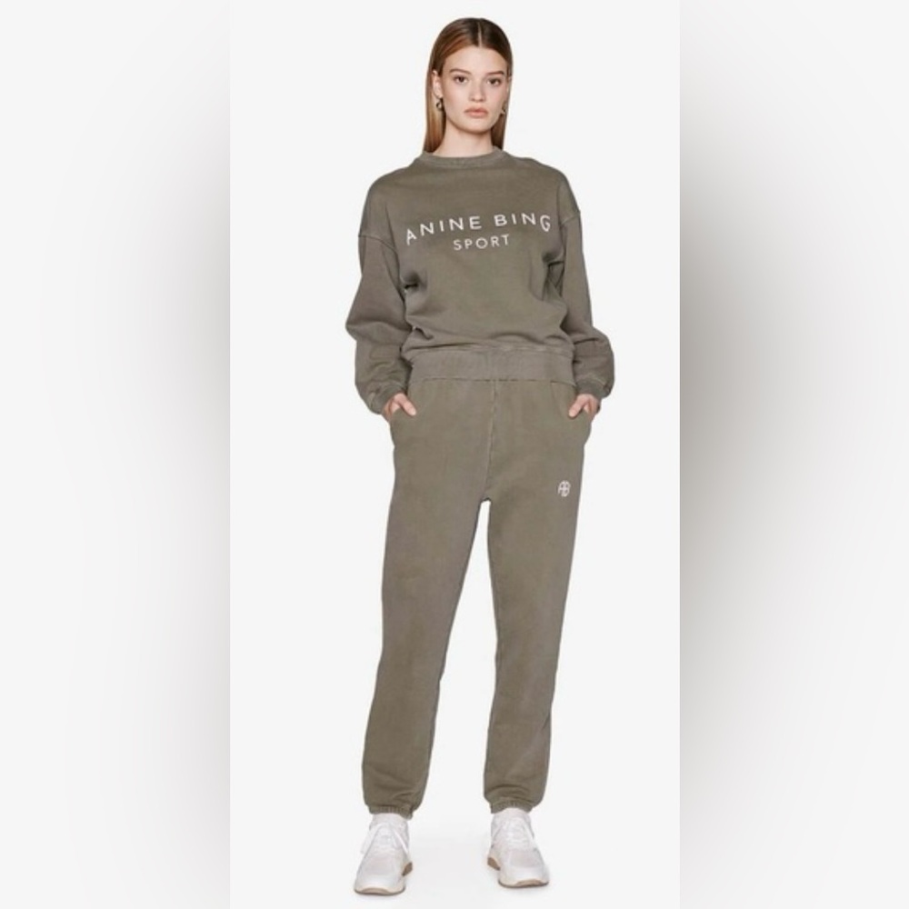 Anine Bing Sport Evan Sweatshirt in Olive (Size: XSmall) - Picture 2 of 6